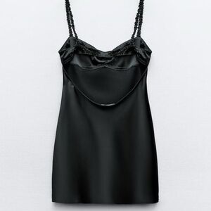 ZARA Black Satin Slip Dress – Marked XL (Fits M/L)